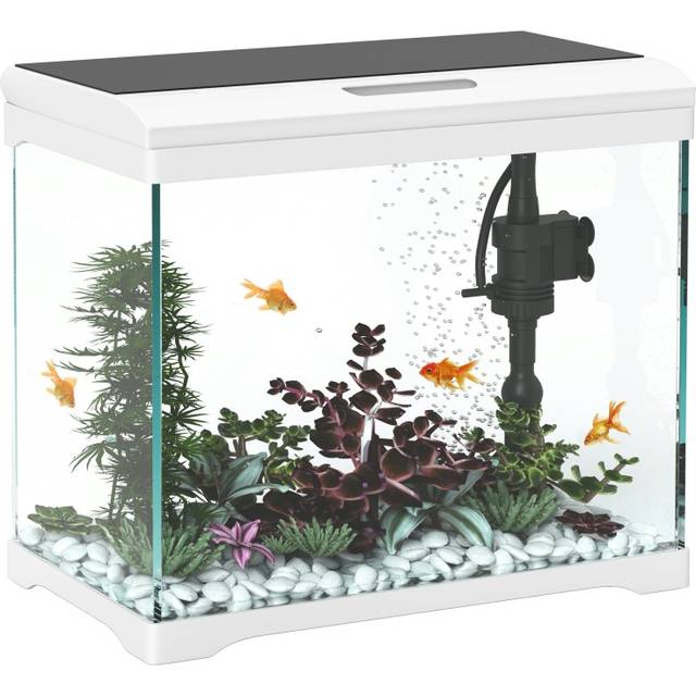 PawHut 27L Glass Fish Tank w/ Filter System, LED Light, Water Pump, White, White