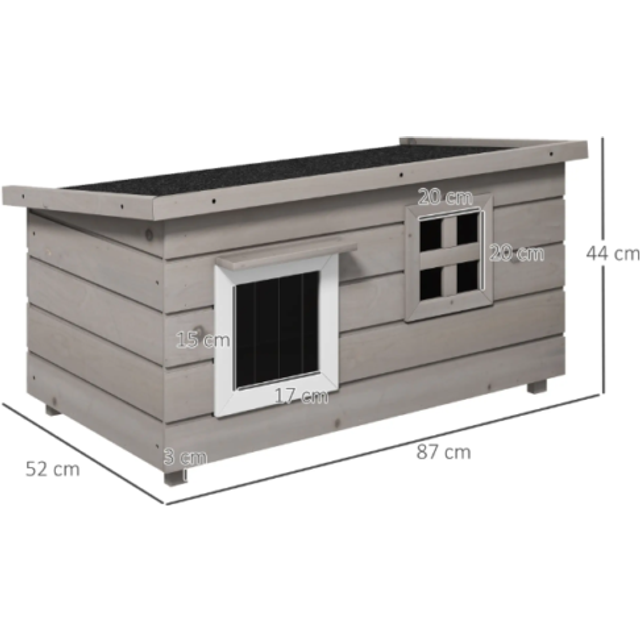 Pawhut Wooden Cat House Outdoor, Elevated Cat Shelter Kennel, Pet Play House With Openable Top, Asphalt Roof, Window, Grey