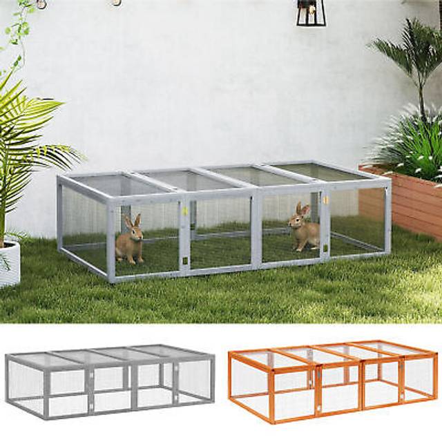 PawHut Wooden Rabbit Hutch Cage 6ft with Wire Mesh, Openable Roof, Play Space for Outdoor, Grey