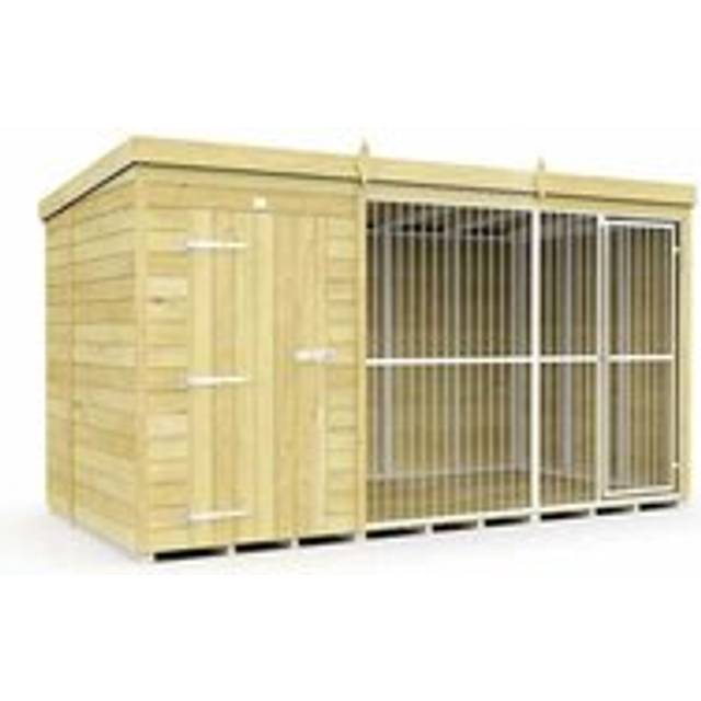 12ft X 6ft Dog Kennel and Run Full Height with Bars - Wood - L178 x W358 x H201 cm