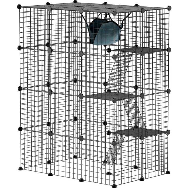 PawHut 4 Tier Black DIY Indoor Cat House with Hammock - 46 x 21 x 37cm