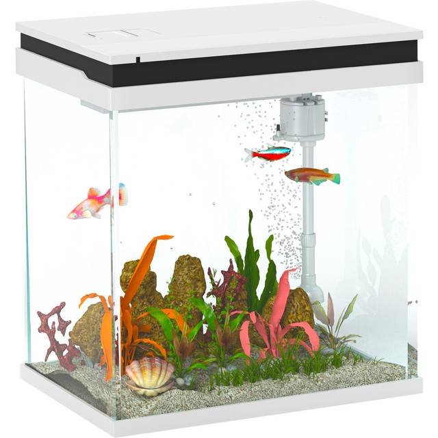 PawHut 14L Small Fish Tank w/ Filter System, LED Lights, Water Pump, White, White
