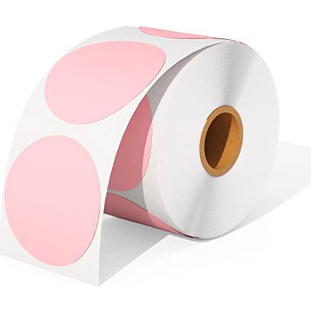 MUNBYN 50x50mm Pink Circle Thermal Sticker Labels, Self-Adhesive Round Direct Thermal Labels, Multi-Purpose Roll Sticker Labels for DIY Logo Design,