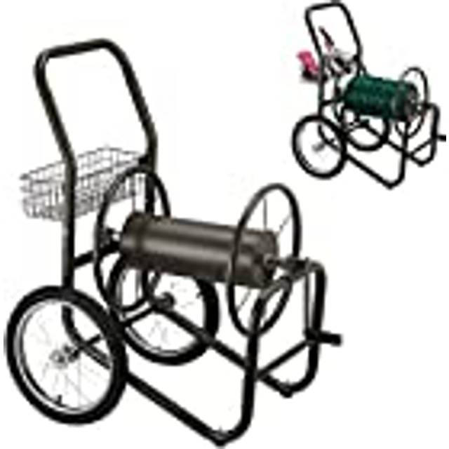 Relaxdays - Hose Trolley, Up to 90 Meters, 2 Wheels, Basket, h x w x d: 100 x 58 x 88 cm, Steel, Brown
