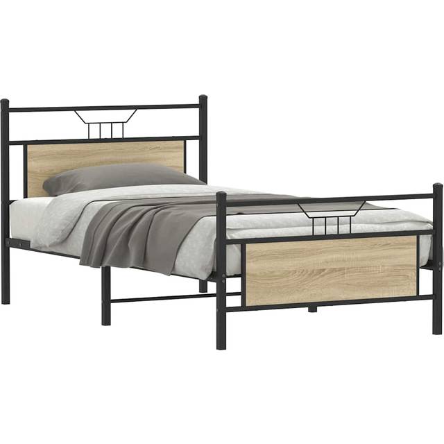 vidaXL Bed Frame without Mattress Sonoma Oak 107x203 cm Engineered Wood - Brown