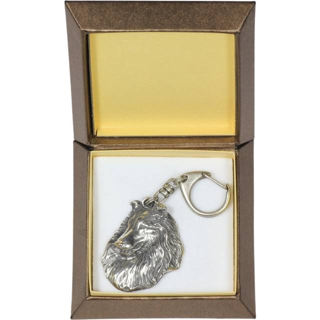 Collie Rough, Long-Haired Collie - Silver-plated key ring with a dog in a gift box, handbag decoration, backpack pendant by Art-Dog brand silver