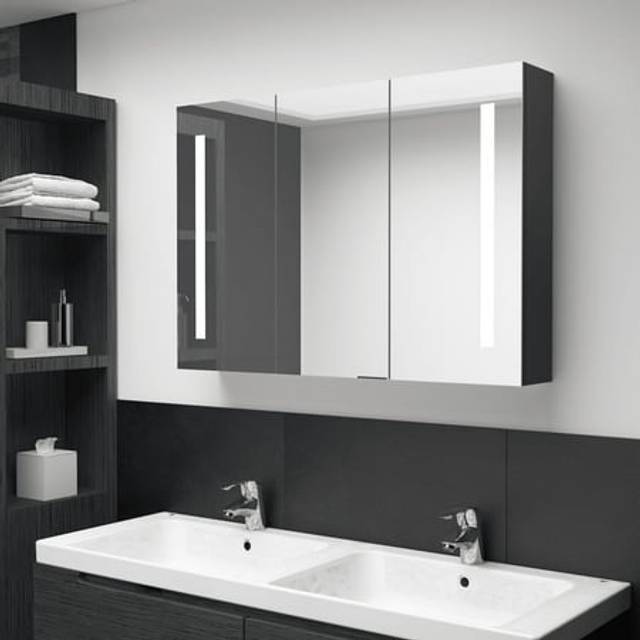 vidaXL LED Bathroom Mirror Cabinet 89x14x62 cm Shining Black, Black