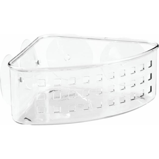 iDesign Plastic corner Shower caddy and Bathroom Organizer Basket with Suction cups - 9 x 7 x 35  clear