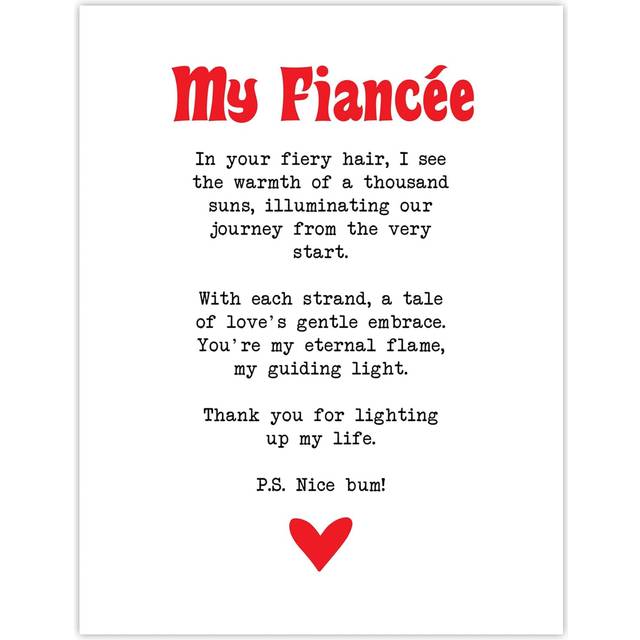 Love Poem Ginger Fiancée Romantic Funny Wall Art Print - White - W18 inch x H24 inch