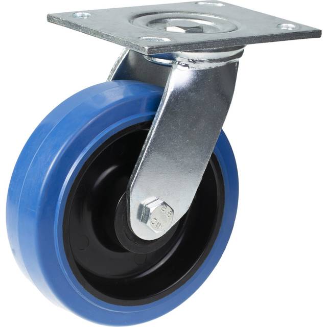 160mm swivel castor with blue elastic rubber on nylon centre wheel
