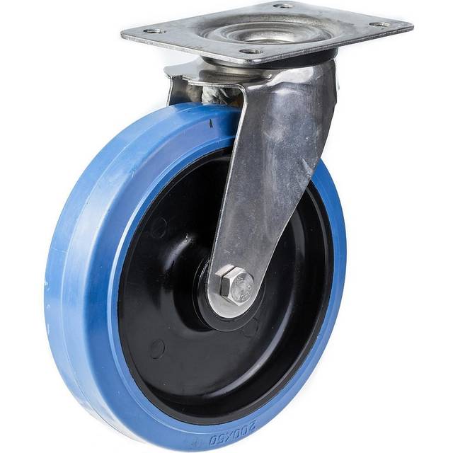 200mm stainless steel swivel castor with blue elastic rubber on nylon centre whe