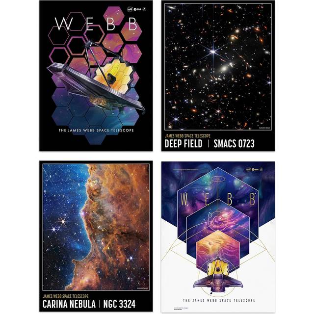 Wall Art Print Pack of 4 NASA James Webb Space Telescope Exoplanet Travel Carina Nebula Cosmic Cliffs Deep Field Images Living Room s Set - Multi - W1 - W12 inch x H16 inch