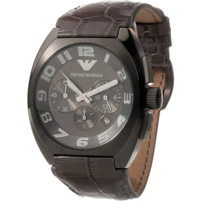Armani, Watches, male, Brown, ONE SIZE, Leather Quartz Analog Watch, Stainless Steel