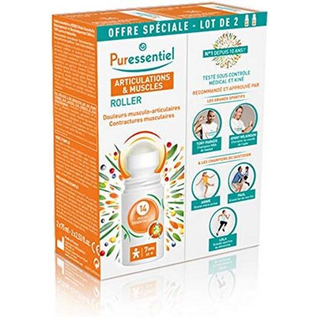 Puressentiel Duo-pack muskler och leder rullar på 75 ml x 2 – ger snabb lindring och lugnar naturligt muskelsmärta, ryggsmärtlindring, nacksmärtlindring och axelvärk. Akupressur massageapparat och