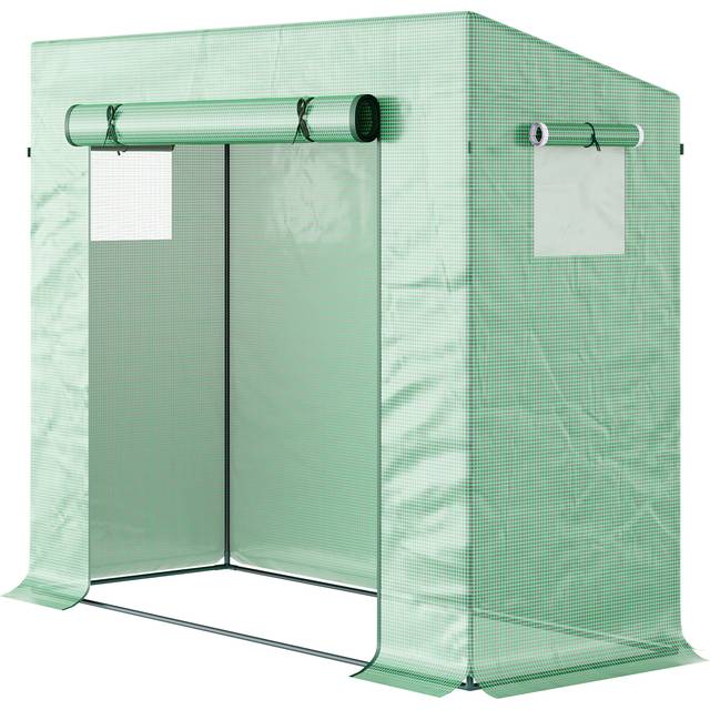 Växthus med Sidofönster Roll Up-dörr Vindtät 200 x 76 x 168 cm Grön