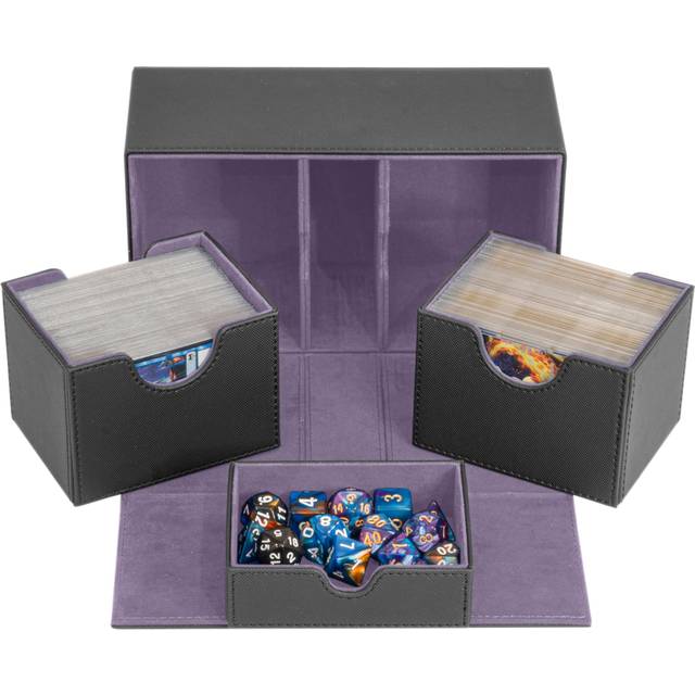 Durable Double Deck Box with Dice Tray - MTG Deck Box Commander Friendly - Protects 200+ Double Sleeved Cards - Designed for MTG Commander Deck Box wi