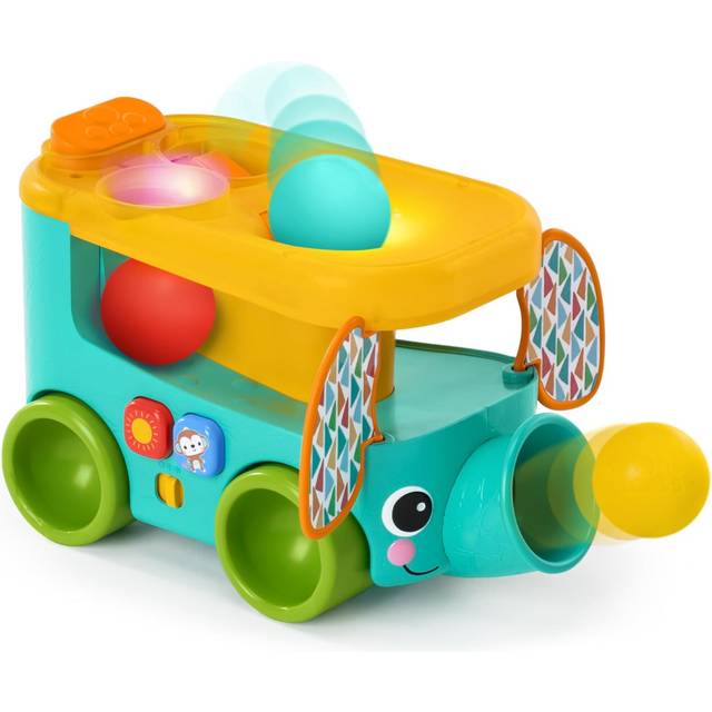 Bright Starts Pop & Roll Safari buss, bollleksak, elefanter popper och kastare, baby krypleksak, unisex, ålder 6 månader