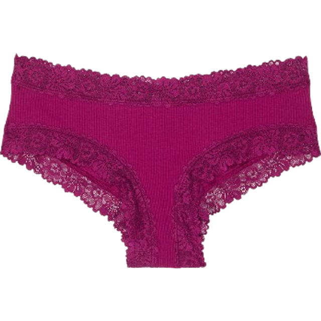 Victorias Secret PINK Purple Whisper Lace Trim Rib Cheeky Knickers - purple whisper - M