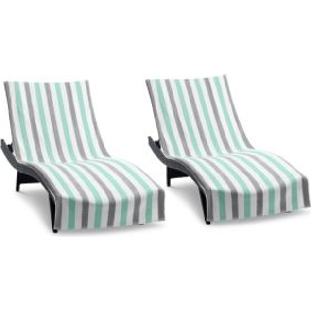 Arkwright Cabo Chaise Lounge Cover - Pack of 2 - Striped Soft Cotton Cabana Towel with Pocket Holder for Beach Pool Outdoor Chair  30 x 85 in.  Grey/M