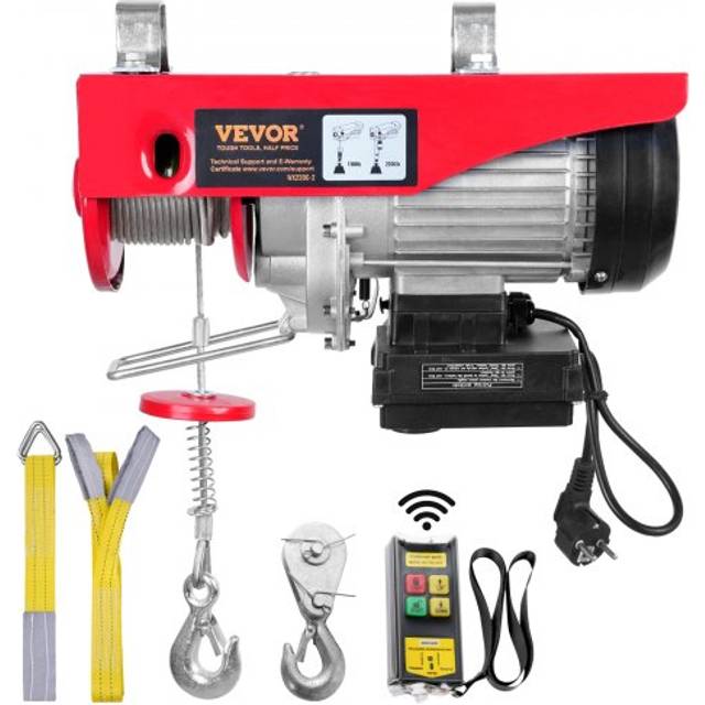 VEVOR elektrisk vinsch 500 kg till 1 000 kg, lyfthöjd 12 m, kabeldragning, motorvinsch, 1 600 W, kopparmotor, dragning 10 m/min, lyfthastighet, lyftskydd med trådlös fjärrkontroll, replyft, kedjehiss