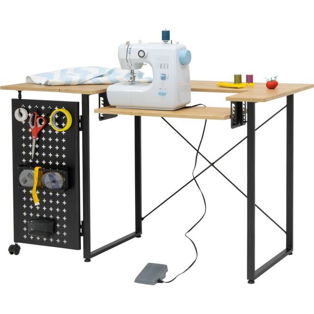 Adonya 121&#34; x 60&#34; Foldable Sewing Table with Sewing Machine Platform - Brown (76cm H X 121cm W X 60cm D)