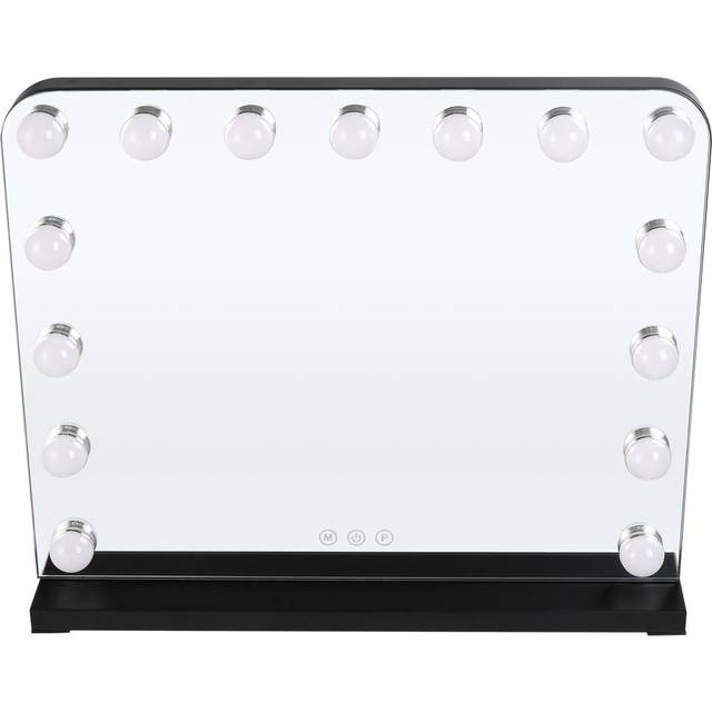 Aidenas Lighted Metal Framed Freestanding Makeup / Shaving Mirror - Black (102cm H x 127cm W)
