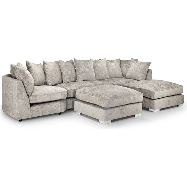 Rhyse Bishop U-Shape Scatterback Sofa 6 Seater - Soft Fabric Upholstered Couch - Silver (35cm H X 126cm W X 77cm D)
