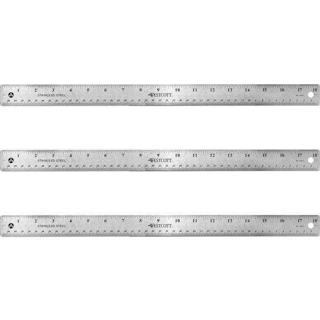 Westcott 17144 Stainless Steel Metal Ruler with Non-Slip Cork Base  18 in  3 Pack