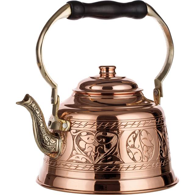 DEMMEX Heavy Gauge 1mm Thick Hammered Solid Copper Tea Pot Kettle Stovetop Teapot (1.6-Quarts - Engraved)