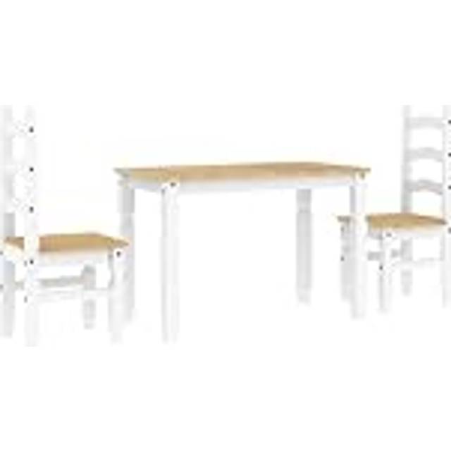vidaXL 3 Piece Dining Set Panama White Solid Wood Pine