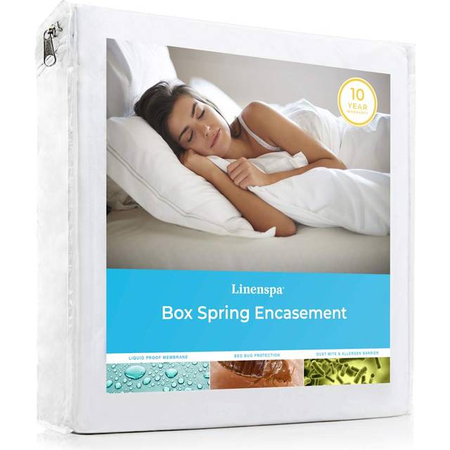 Linenspa Box Spring Encasement Full XL  Complete Protection with Zipper  Waterproof Box Spring Protector Full XL  White