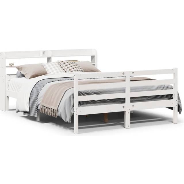 vidaXL Bed Frame with Headboard White 150x200 cm King Size Solid Wood Pine