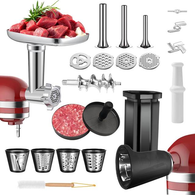 Meat Grinder Attachment for Kitchenaid Stand Mixer with 4 Grinding Plates  Cheese Grater Attachment for kitchenaid Stand Mixer with 3 Metal Sausage St
