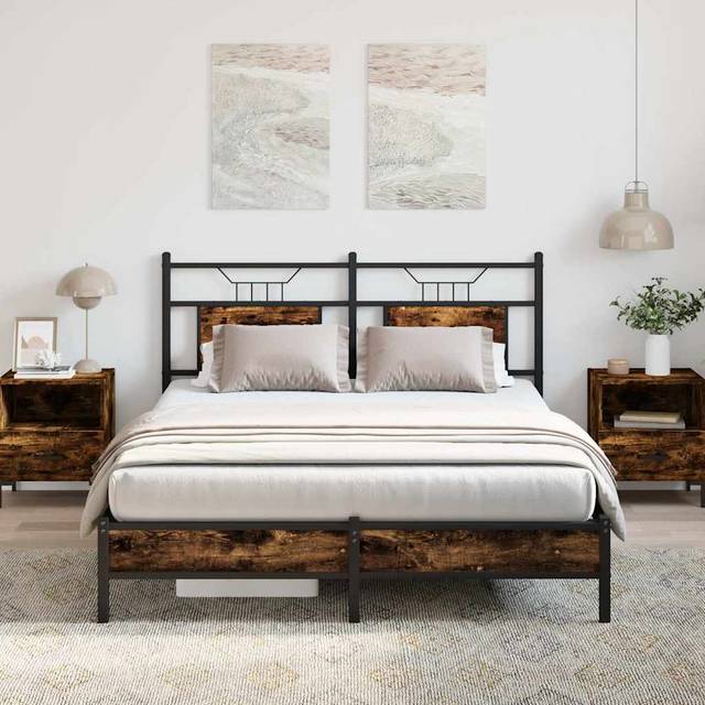 vidaXL Bed Frame without Mattress Smoked Oak 137x190 cm Engineered Wood - Brown