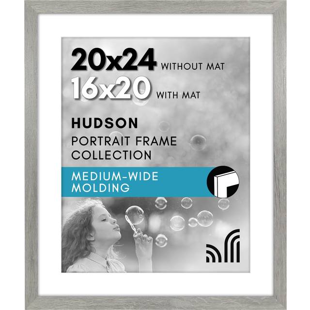 Americanflat 20x24 Picture Frame with Polished Plexiglass - Use as 16x20 Frame with Mat or 20x24 Frame Without Mat - Hudson Collection - Wide Photo Fr