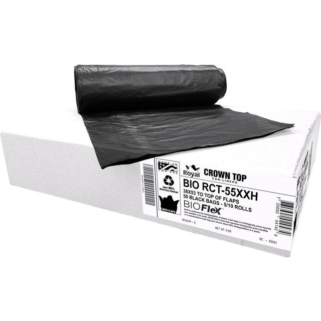 "Aluf Plastics 44 Gallon Black Trash Bags (50 Count) With BioFlex Technology - 38"""""""" x 53"""""""" to the top of the flap - 1.5 MIL Tough Garbage Bags"