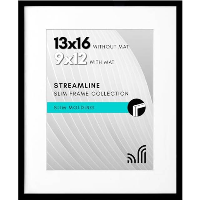 Americanflat 13x16 Picture Frame with Polished Plexiglass - Use as 9x12 Frame with Mat or 13x16 Frame Without Mat - Streamline Collection - Thin Photo