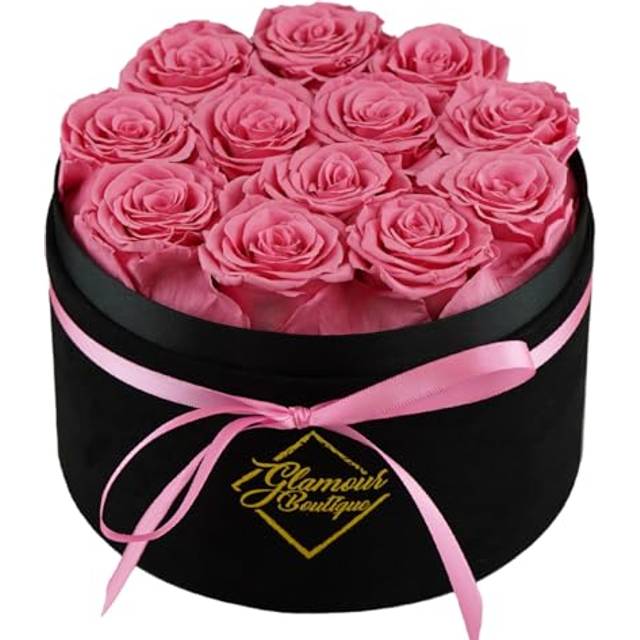 GLAMOUR BOUTIQUE Forever Flowers Gift Box: 12 Real Preserved Roses in a Velvet Black Box  Birthday For Her Mom and Wife  Valentines Mothers Day Annive