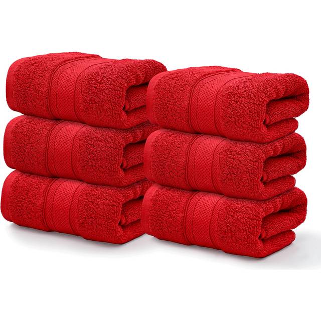 MoNiBloom 6-Piece 100% Cotton Hand Towel Set for Bathroom Home Hotel Spa Gym Yoga Shower Highly Absorbent Ultra Soft Quick-Dry (Red)