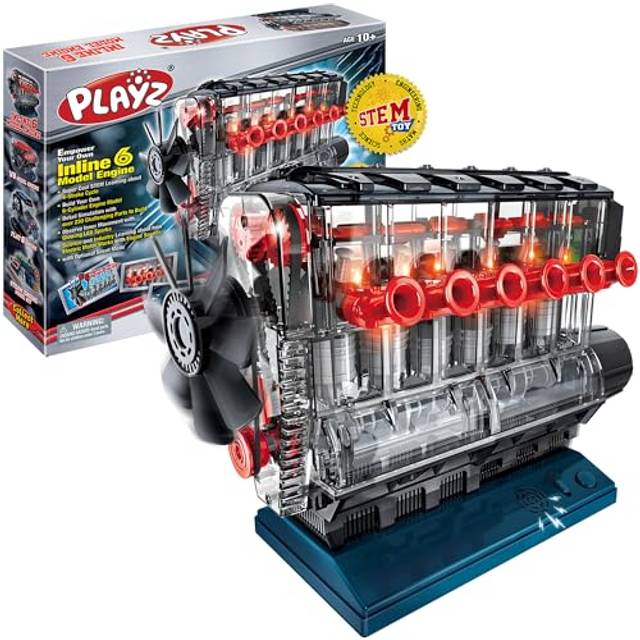 Playz Inline 6 Engine Model Kit - Build Your Own STEM Inline 6 Small Engine That Runs Kit for Adults & Kids Age 10-12+  Visible Inline 6 Mini Engine K