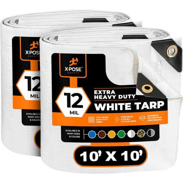 Heavy Duty White Poly Tarp 10' X 10' (2-Pack) - Multipurpose Protective Cover - Durable  Waterproof  Weather Proof  Rip and Tear Resistant - Extra Thi