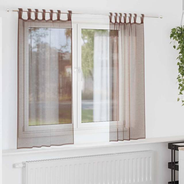 vidaXL Voile gardiner med stångfickor 2 st bruna