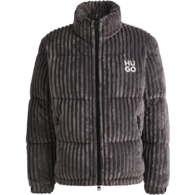 HUGO Biron2442 Overblown Cord Padded Jacket - Grey, Grey, Size L, Men