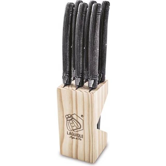 Laguiole Style De Vie Premium Steak Knives 6 Piece Set Black Stonewash 1.8mm