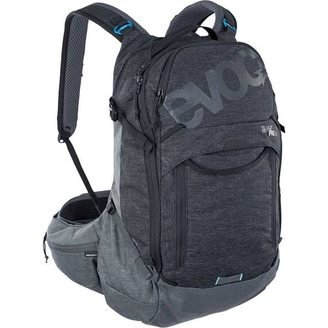 EVOC TRAIL PRO 26l ryggsäck med skydd för cykelturer, ryggsäck (LITESHIELD PLUS ryggskydd, lätt cykelryggsäck, breda höftfenor, 3l fack för vätskeblåsa, storlek: S/M), svart/kolgrå
