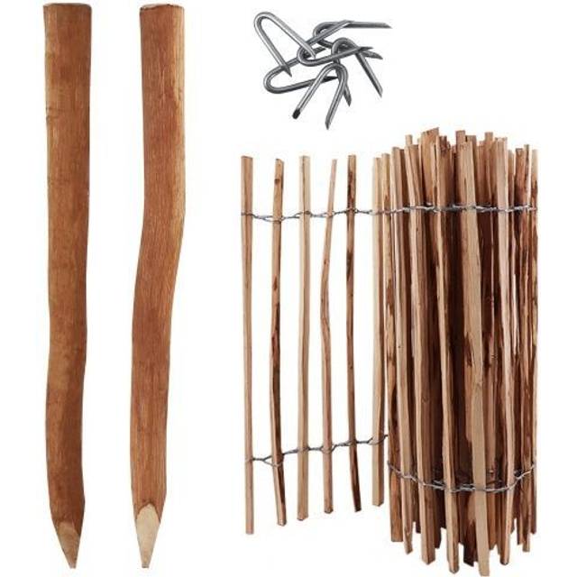 5 m Complete Set Picket fence 100 cm high Slat set width 4-6 cm with 5 Wooden posts 1.5 m long & Fencing staples