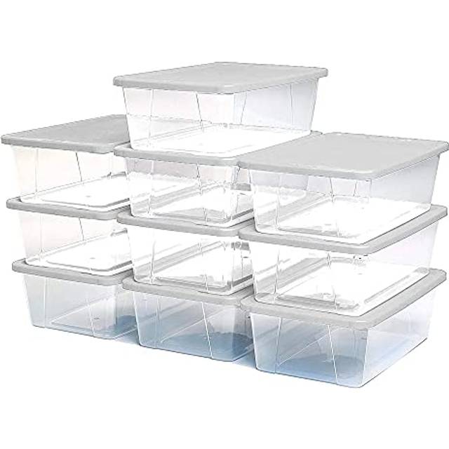 HOMZ 10 Pack Storage Bins  Clear Plastic Organizing Containers wWhite Lids  6 Quart