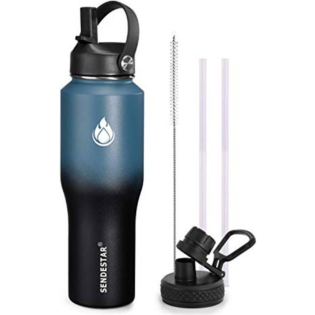 SENDESTAR Water Bottle 32oz 2 Lids(Straw lid) Wide Mouth Stainless Steel Vacuum Insulated Double Wall Keep Liquids Cold or Hot All Day Sweat Proof Spo