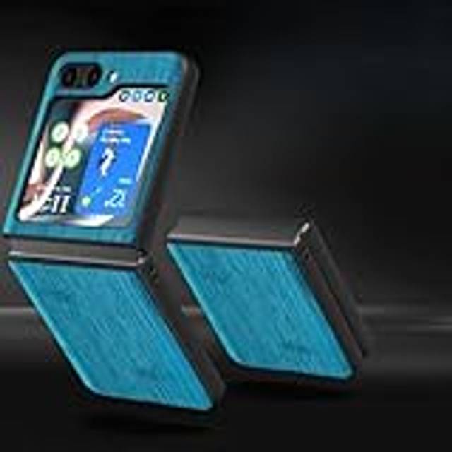 Fodral till Samsung Galaxy Z Flip 5 Z Flip5 5G trämönster Läderfodral för galaxy z flip 5 fodral, Cyan, Z Flip 5