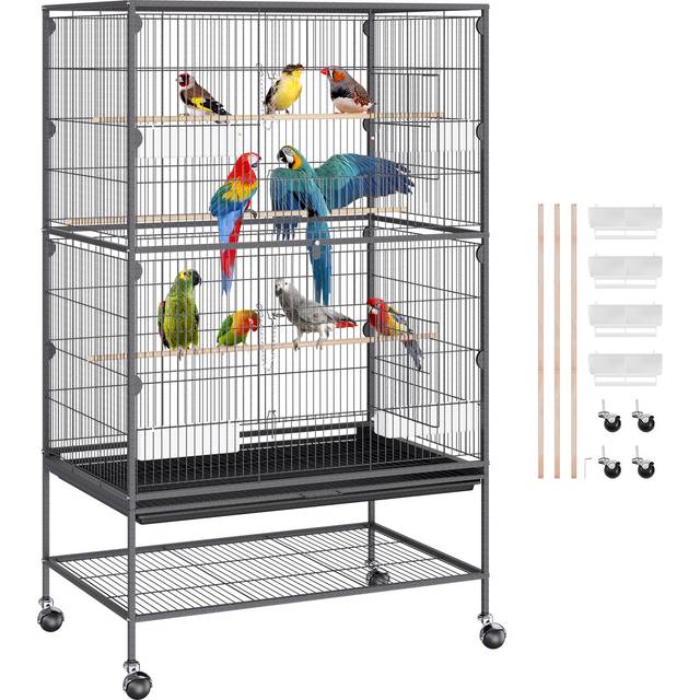 VEVOR 52 inch Standing Large Bird Cage, Carbon Steel Flight Bird Cage for Parakeets, Cockatiels, Parrots, Macaw with Rolling Stand and Tray